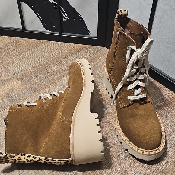 Dolce Vita Brown Suede Zippered Lace-Up Fur Trim Boots Size 10 - Picture 9 of 10